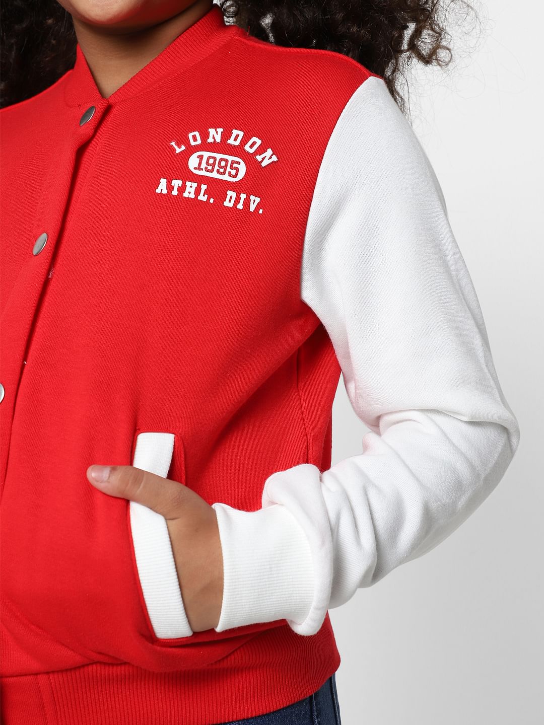 Girls Red Varsity Bomber Jacket