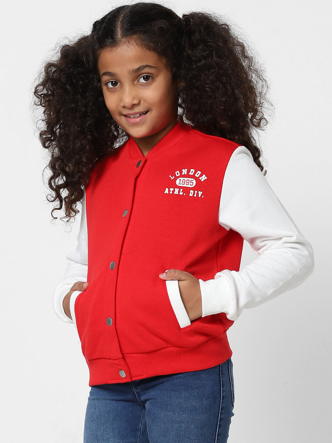 Girls Red Varsity Bomber Jacket