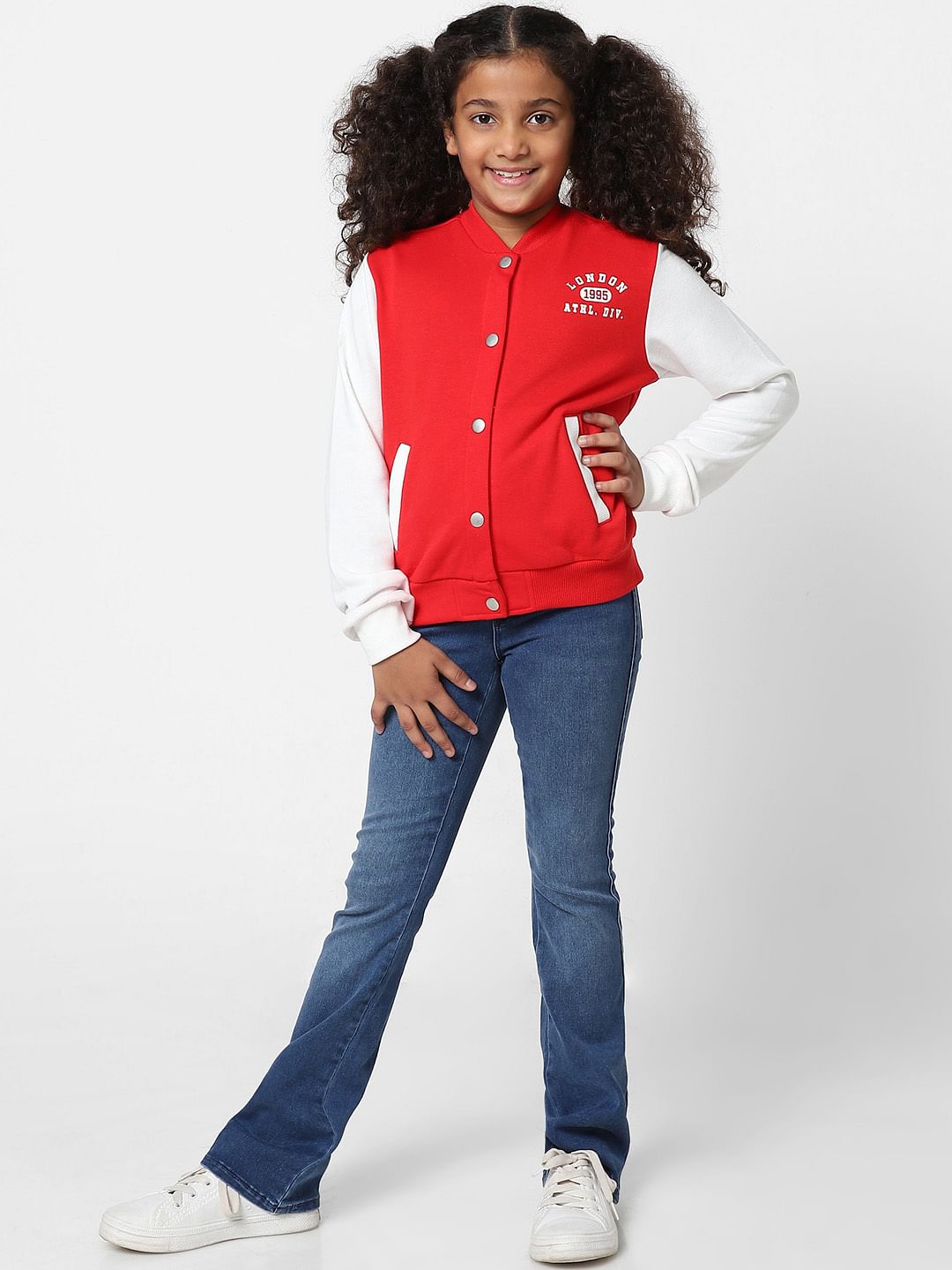 Girls Red Varsity Bomber Jacket