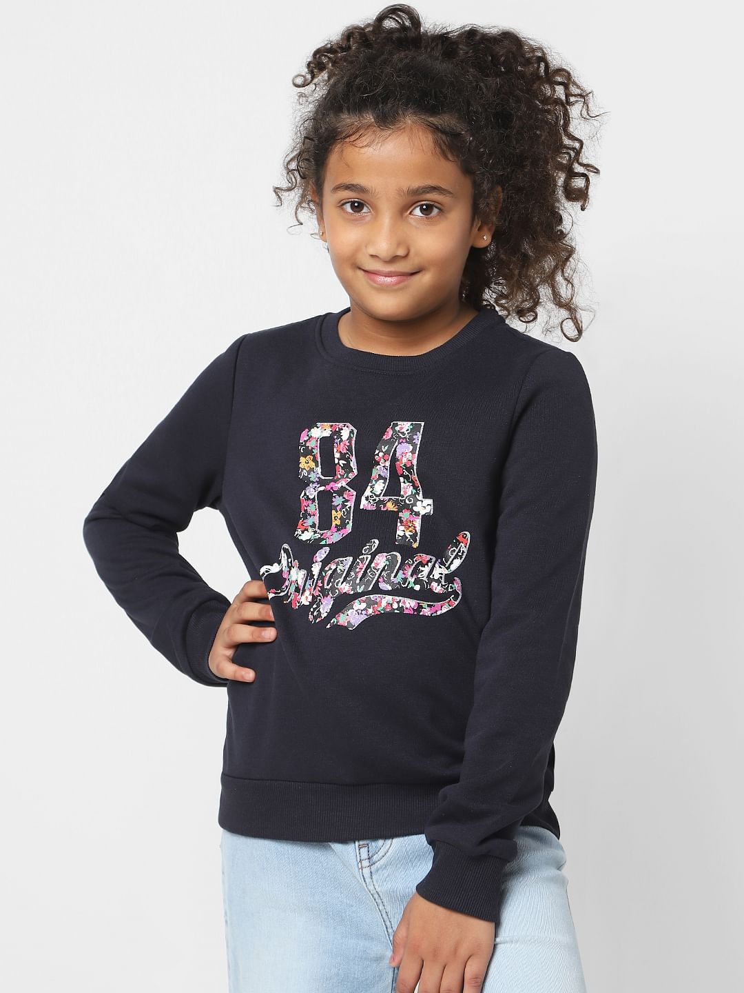 Girls Navy Blue Brushed Print Sweatshirt