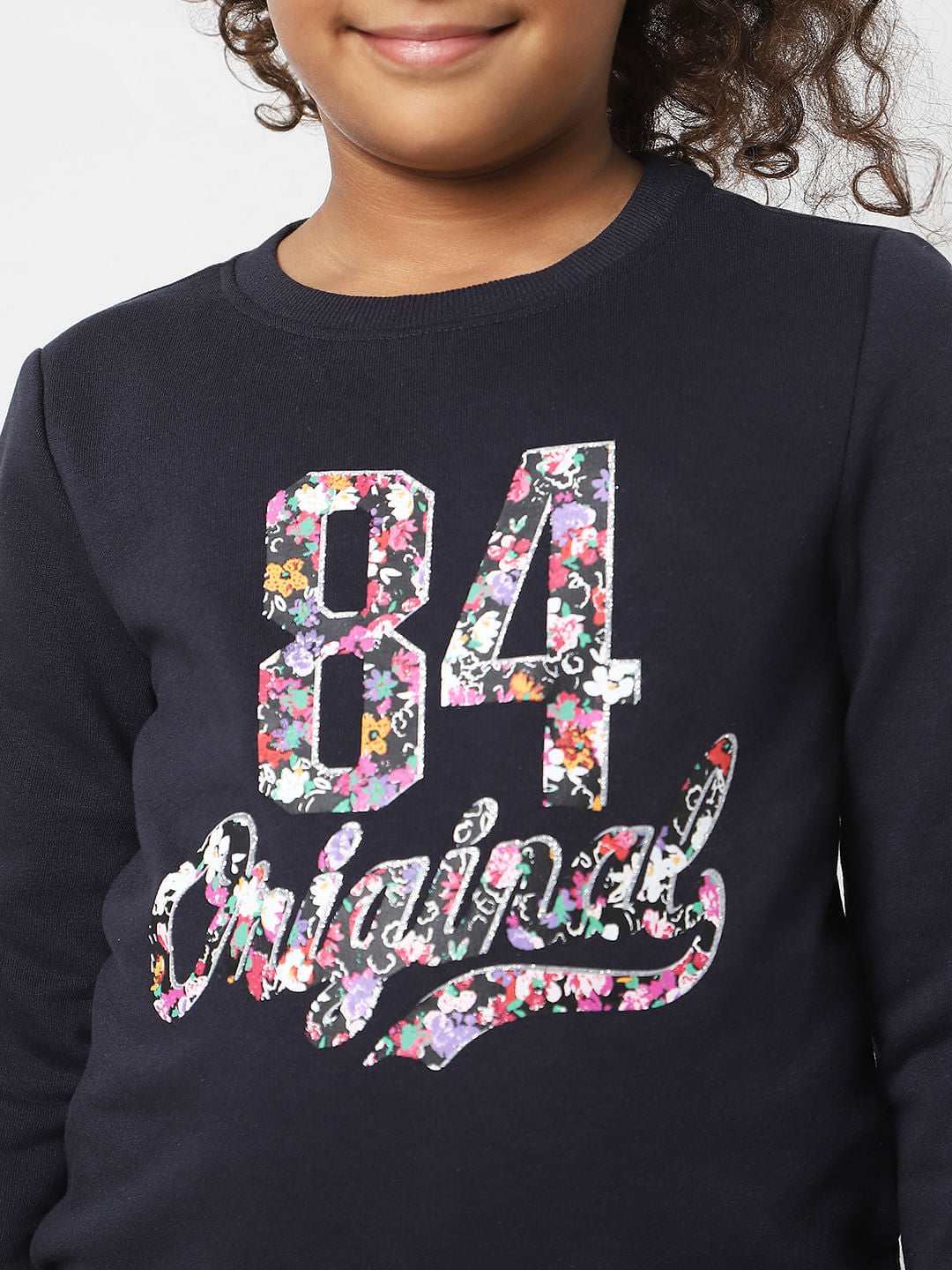 Girls Navy Blue Brushed Print Sweatshirt