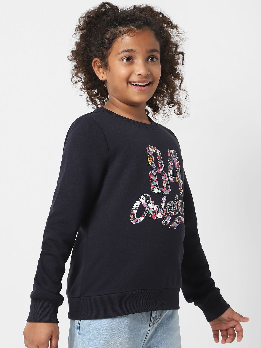 Girls Navy Blue Brushed Print Sweatshirt