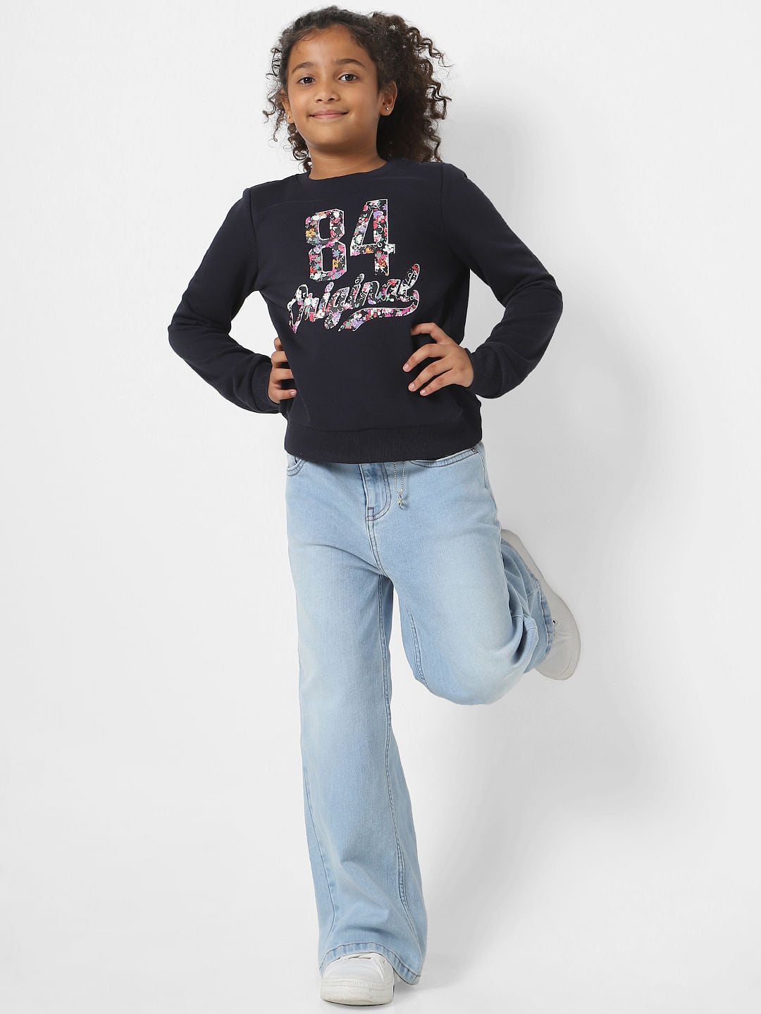 Girls Navy Blue Brushed Print Sweatshirt