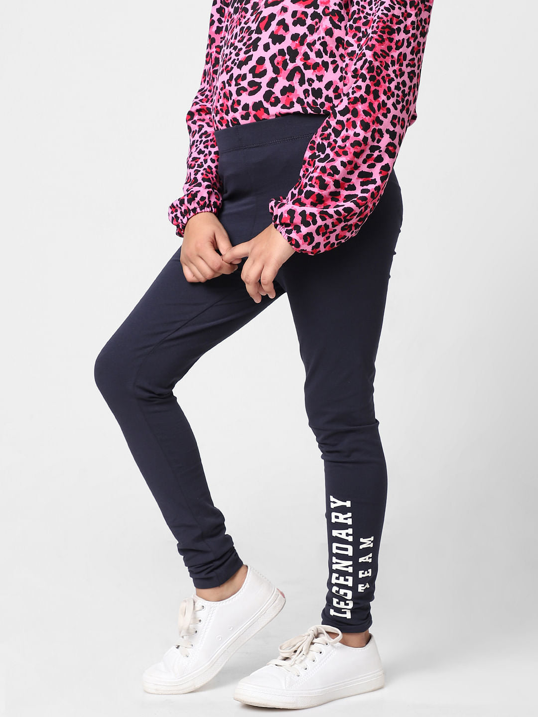 Girls Navy Blue High Rise Leggings