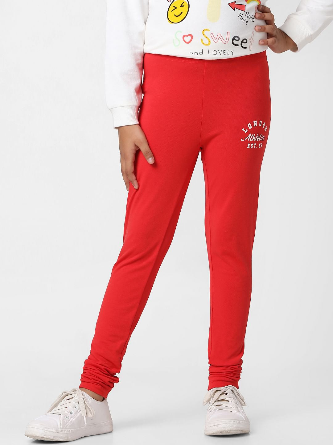 Girls Red High Rise Leggings