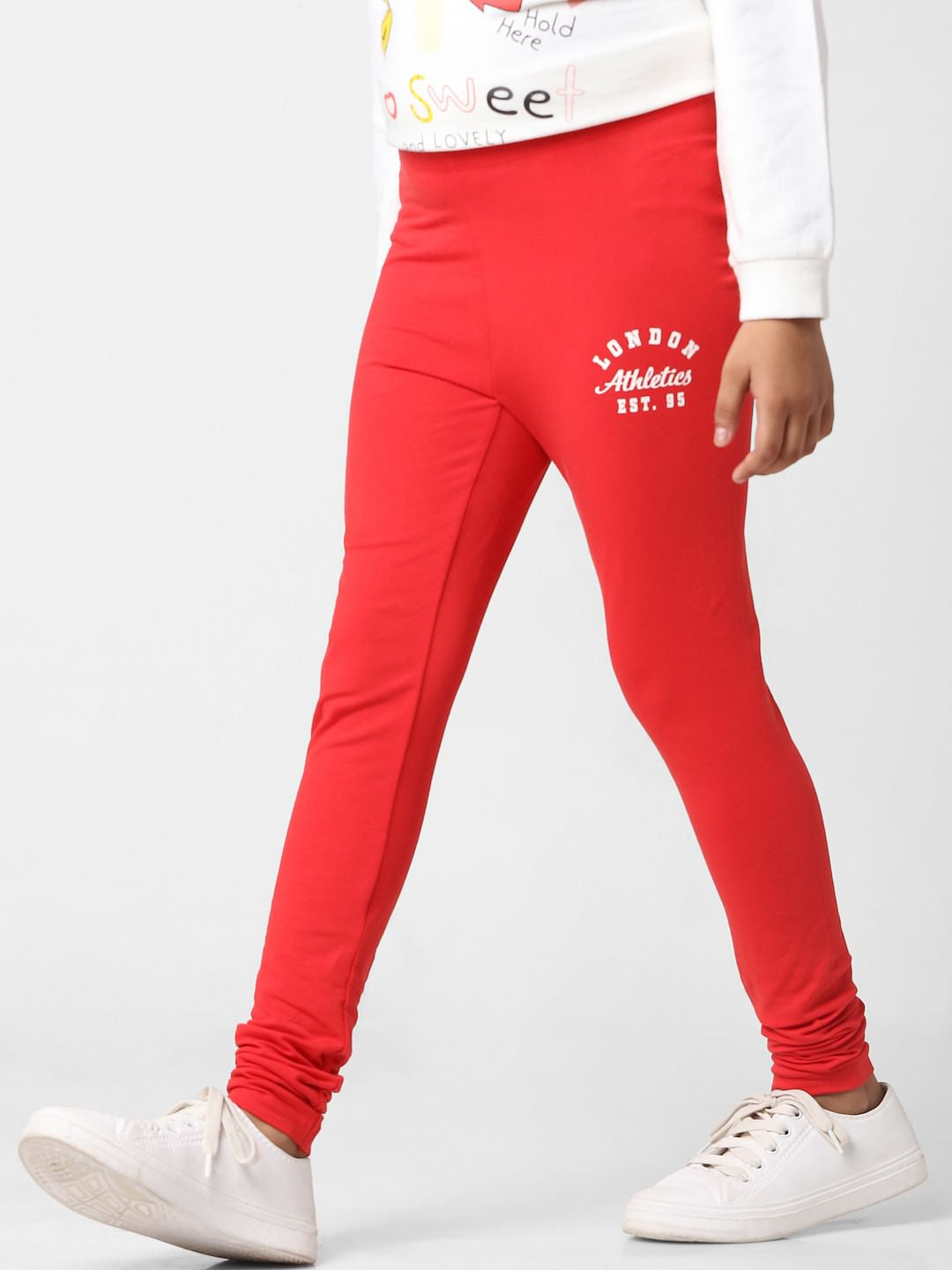 Girls Red High Rise Leggings