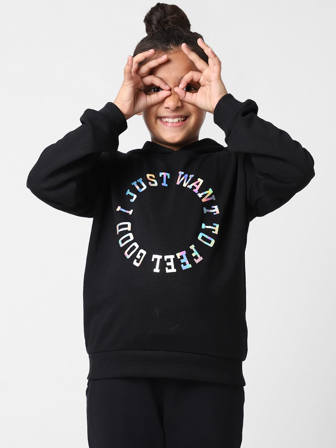 Girls Black Foil Text Print Sweatshirt