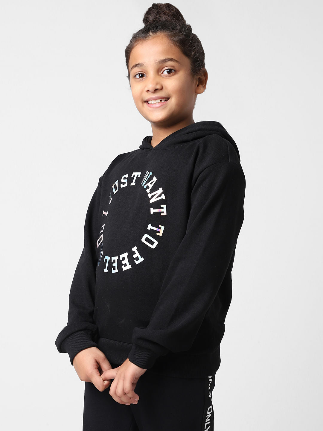 Girls Black Foil Text Print Sweatshirt