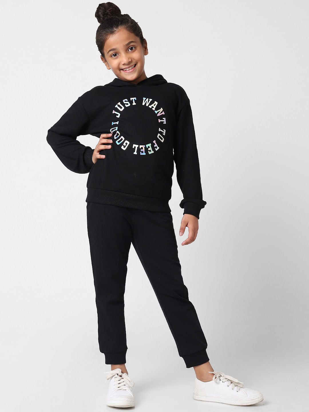 Girls Black Foil Text Print Sweatshirt