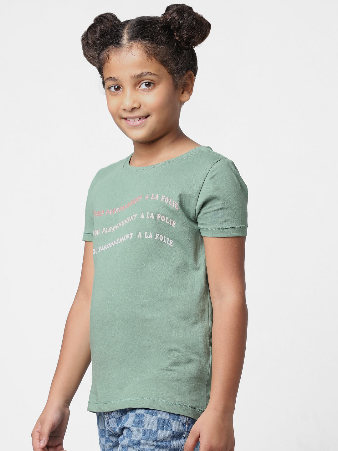 Girls Green Foil Print T-Shirt