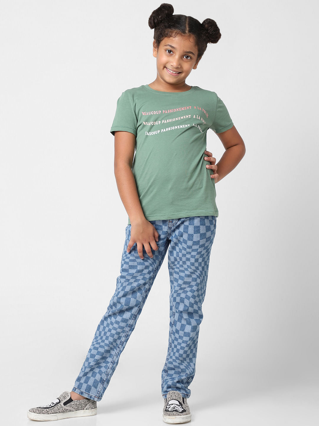 Girls Green Foil Print T-Shirt