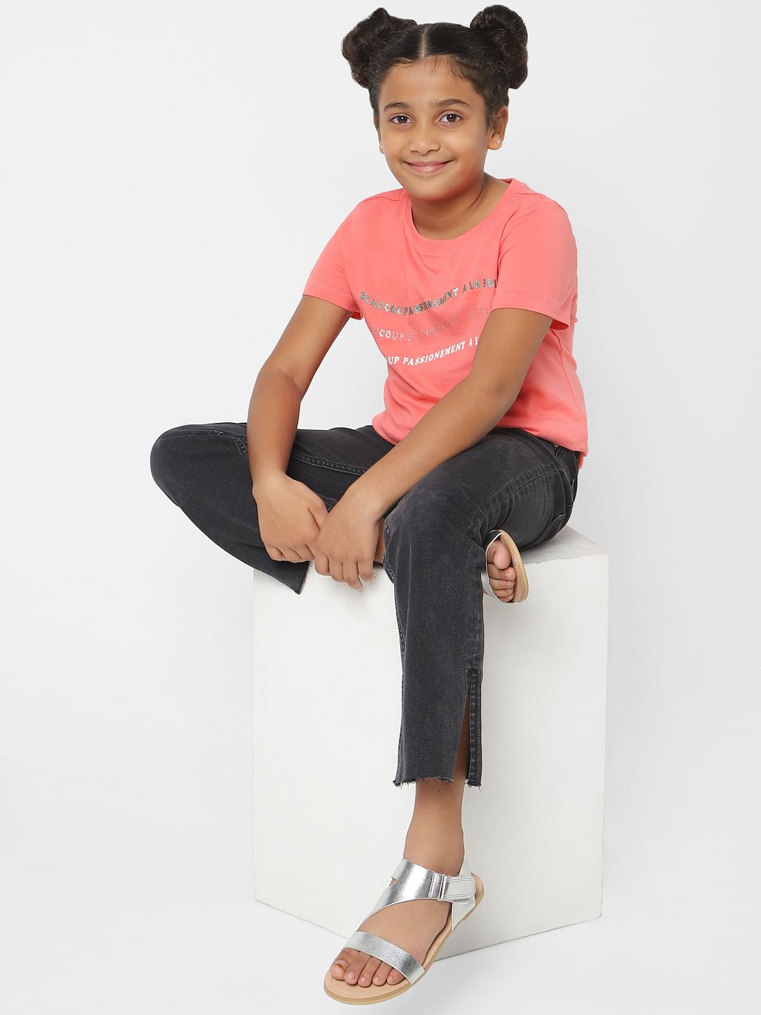 Girls Coral Slogan Print T-Shirt