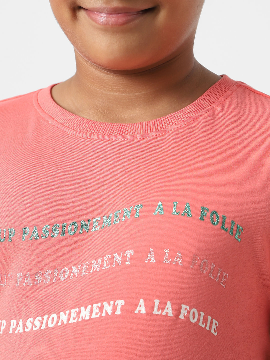 Girls Coral Slogan Print T-Shirt