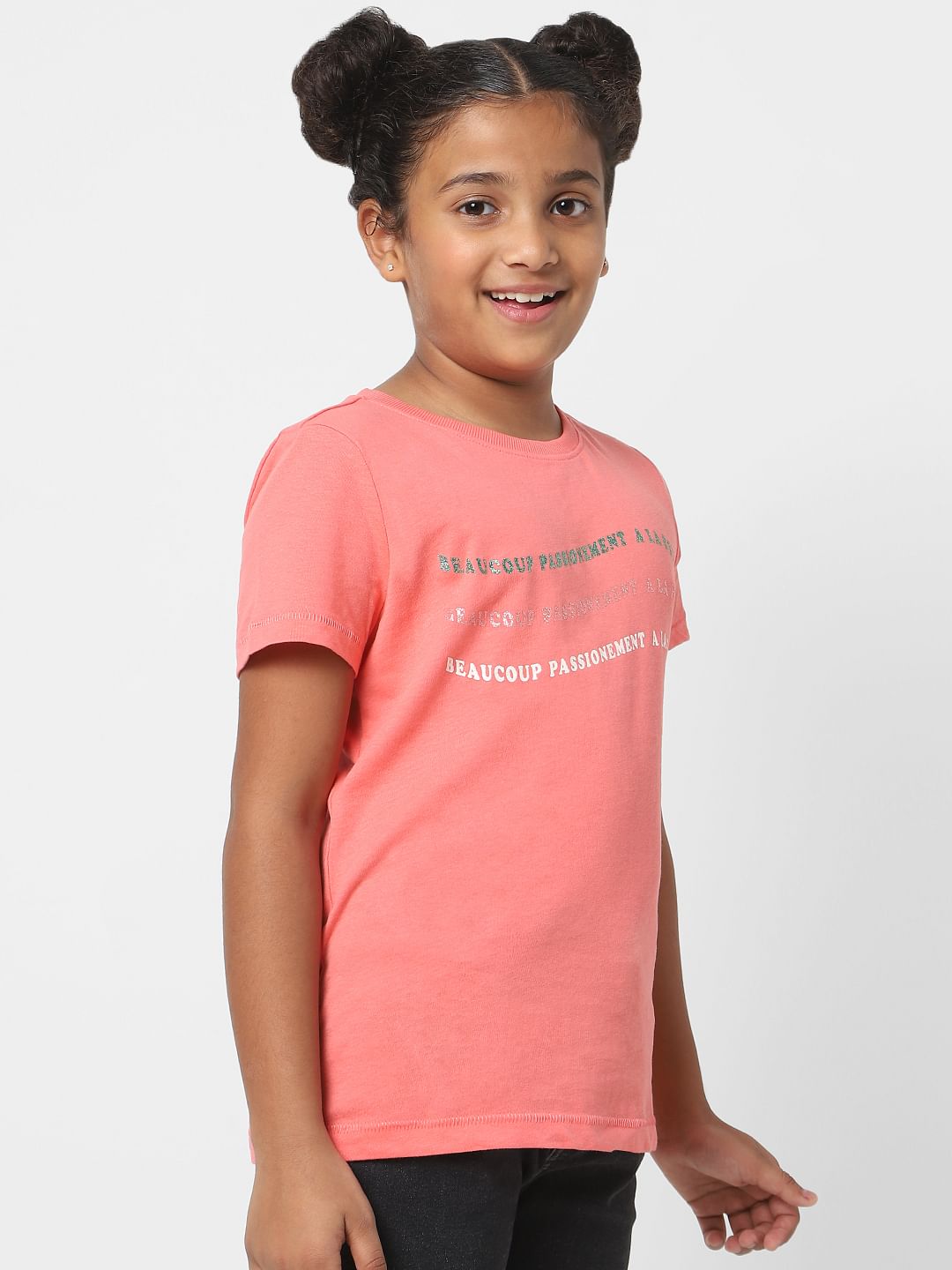 Girls Coral Slogan Print T-Shirt