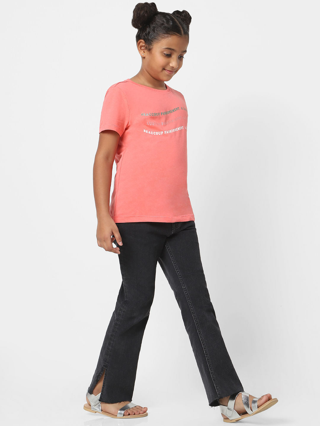 Girls Coral Slogan Print T-Shirt