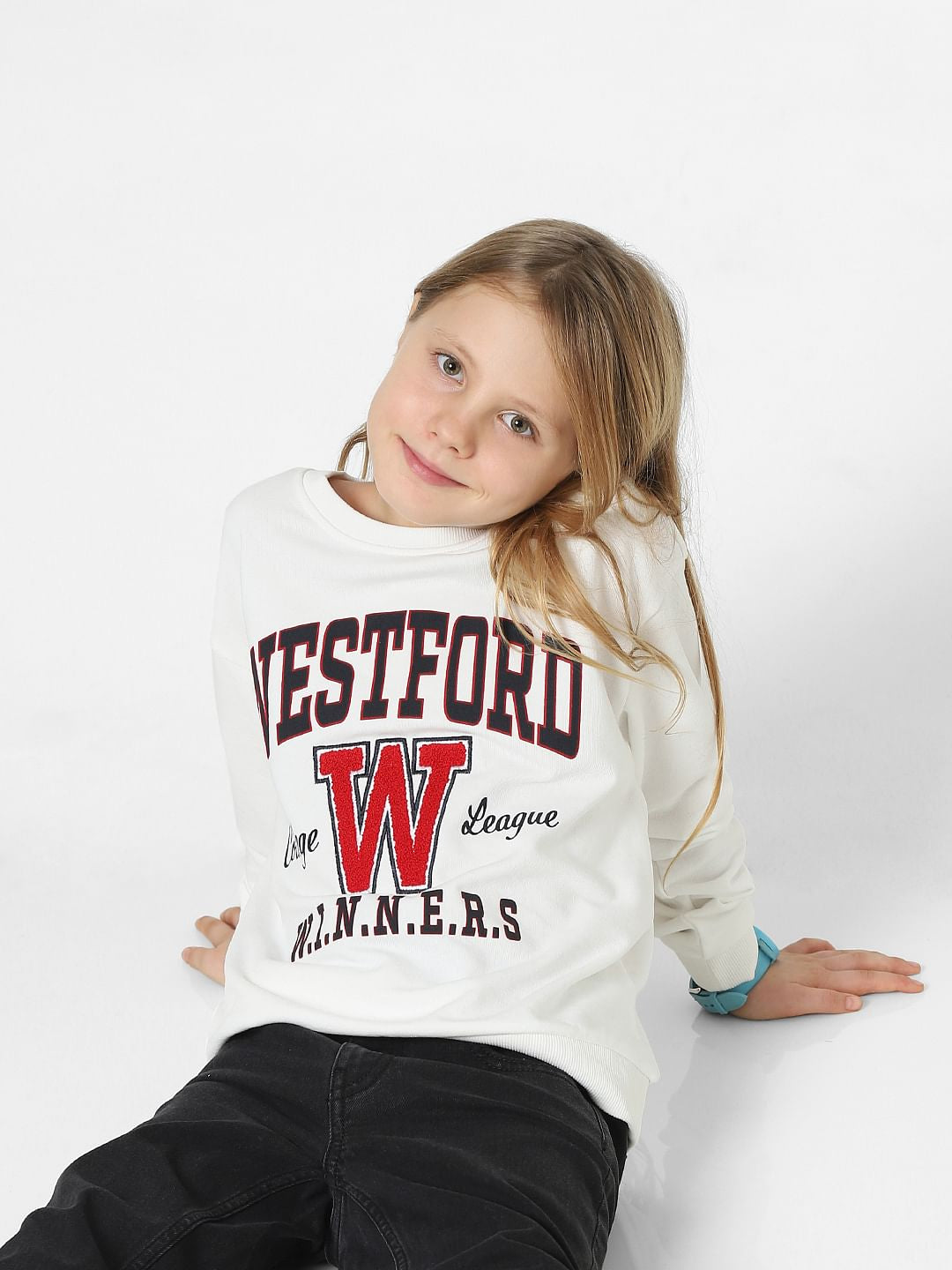 Girls White Varsity Sweatshirt