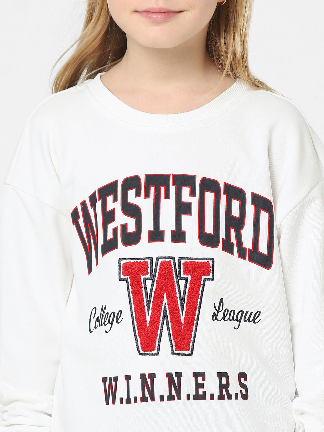 Girls White Varsity Sweatshirt
