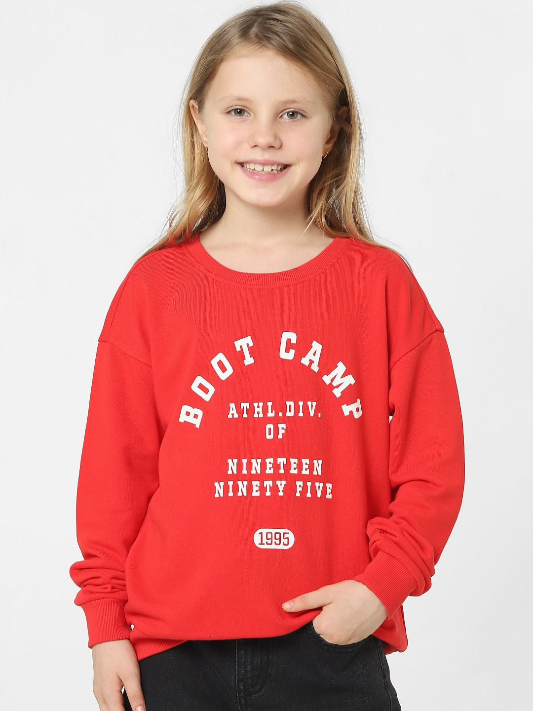 Girls Red Text Print Sweatshirt