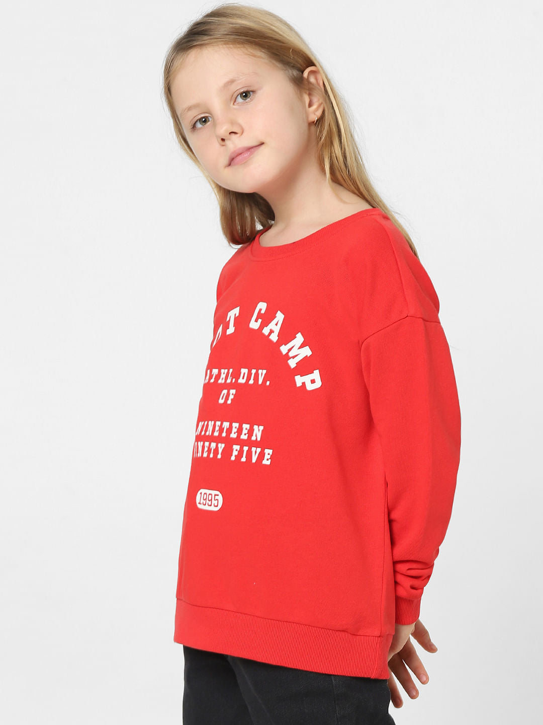 Girls Red Text Print Sweatshirt