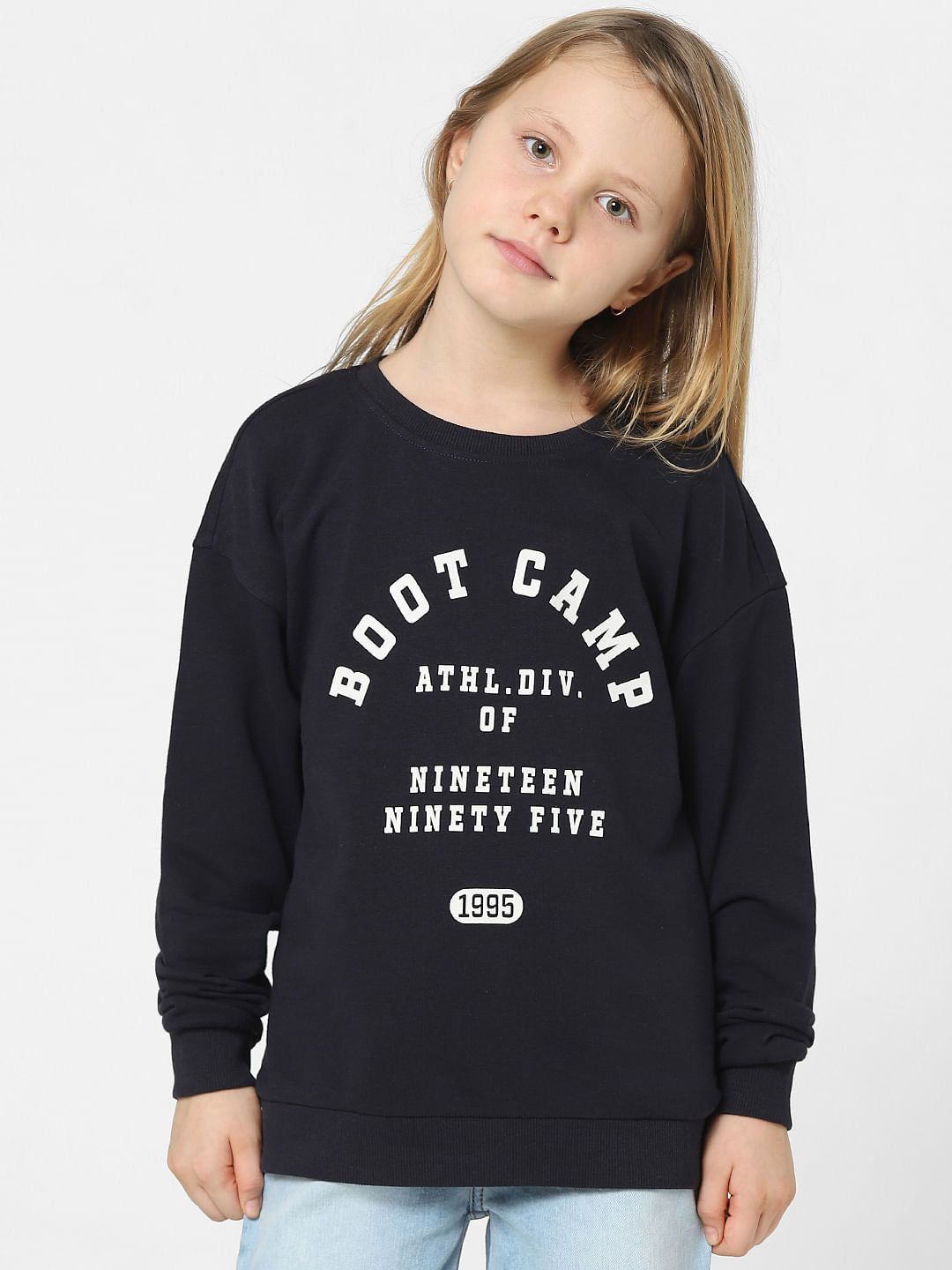 Girls Black Text Print Sweatshirt