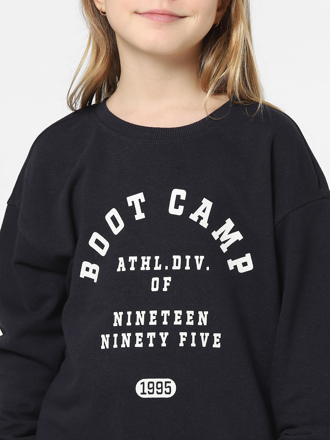 Girls Black Text Print Sweatshirt