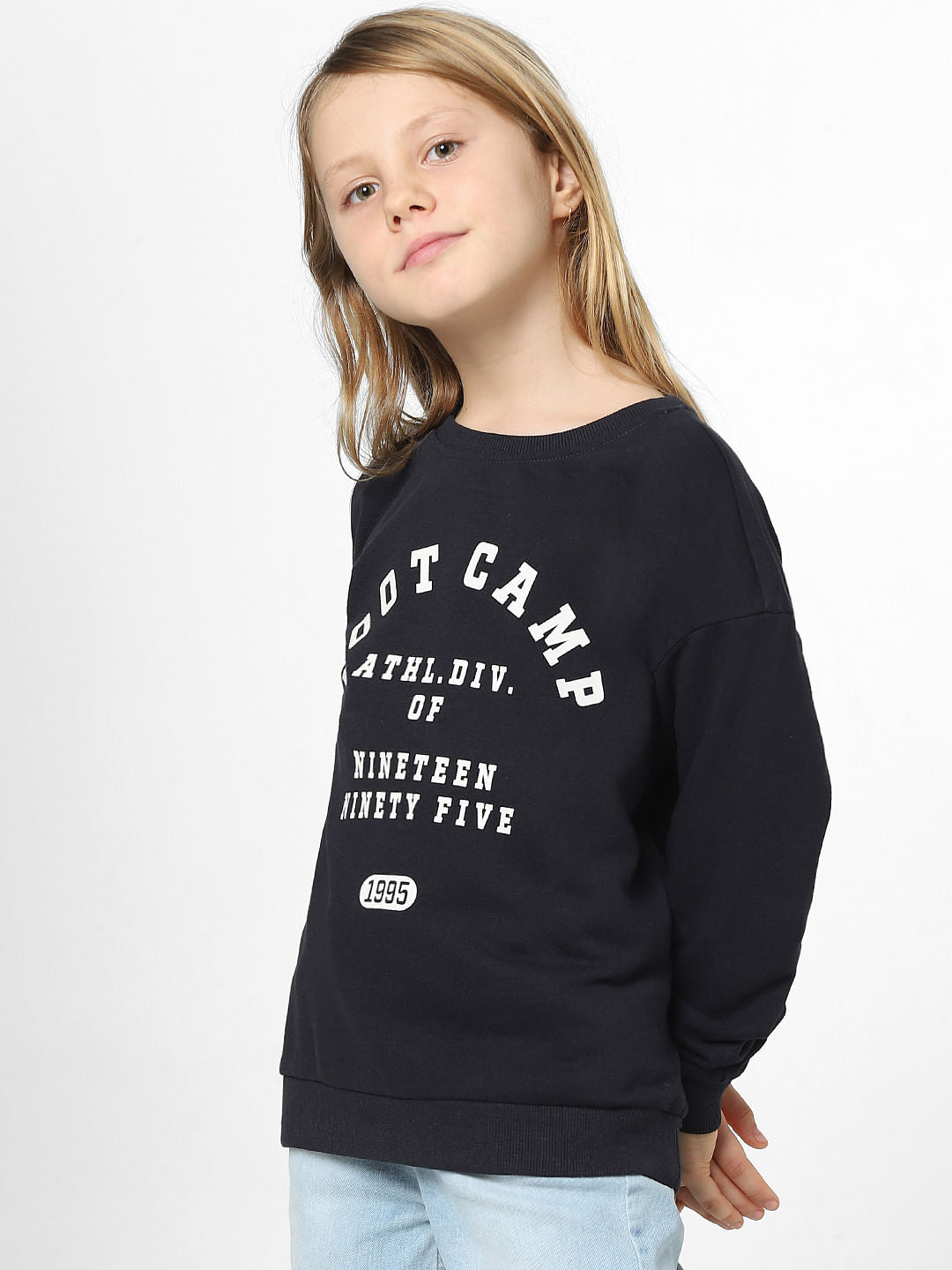 Girls Black Text Print Sweatshirt