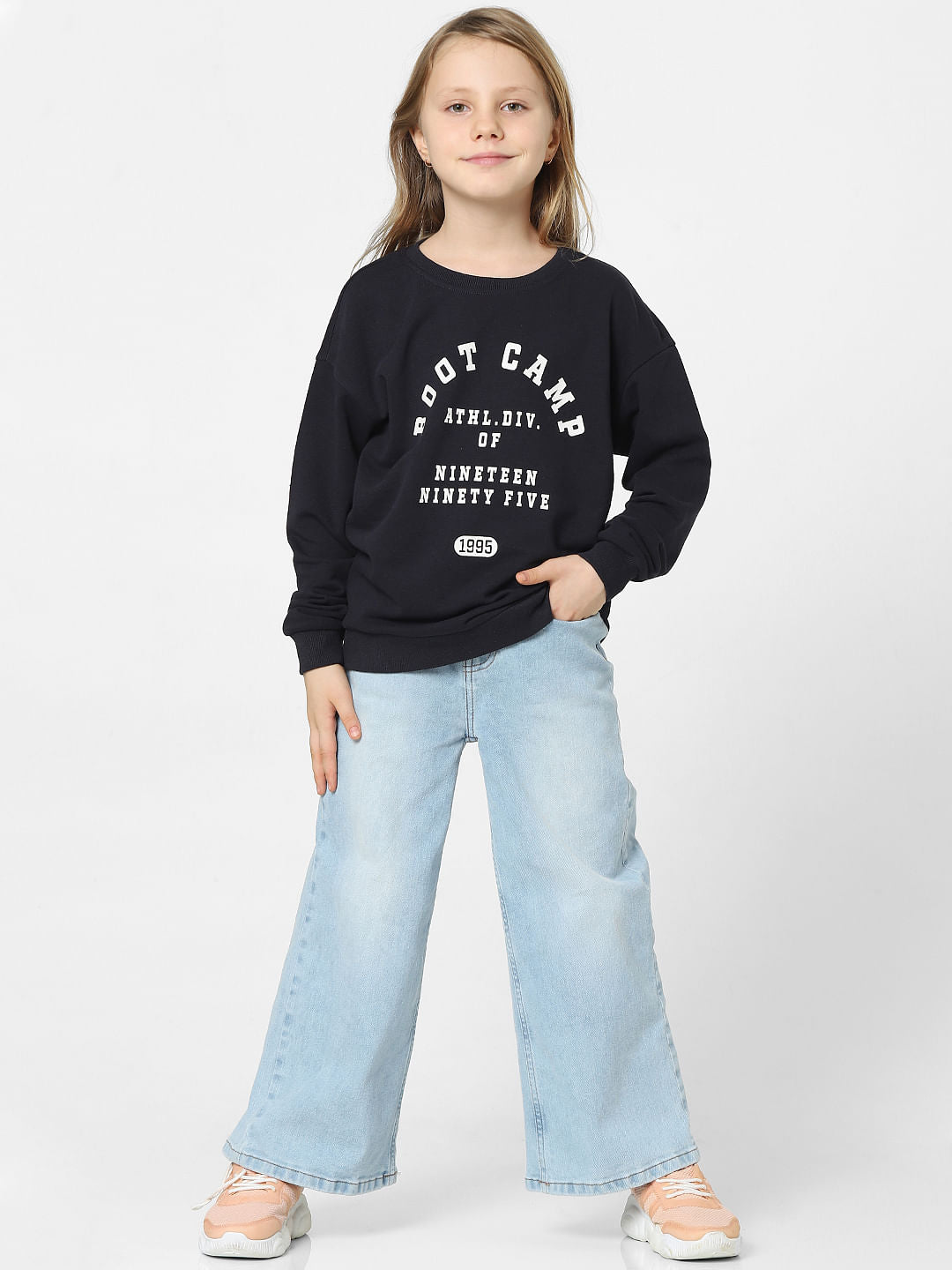Girls Black Text Print Sweatshirt