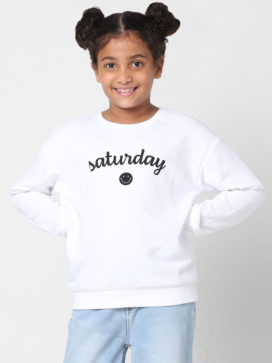 Girls White Saturday Print Sweatshirt