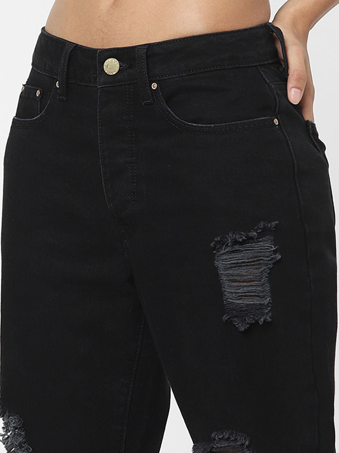 Black High Rise Ripped Straight Jeans