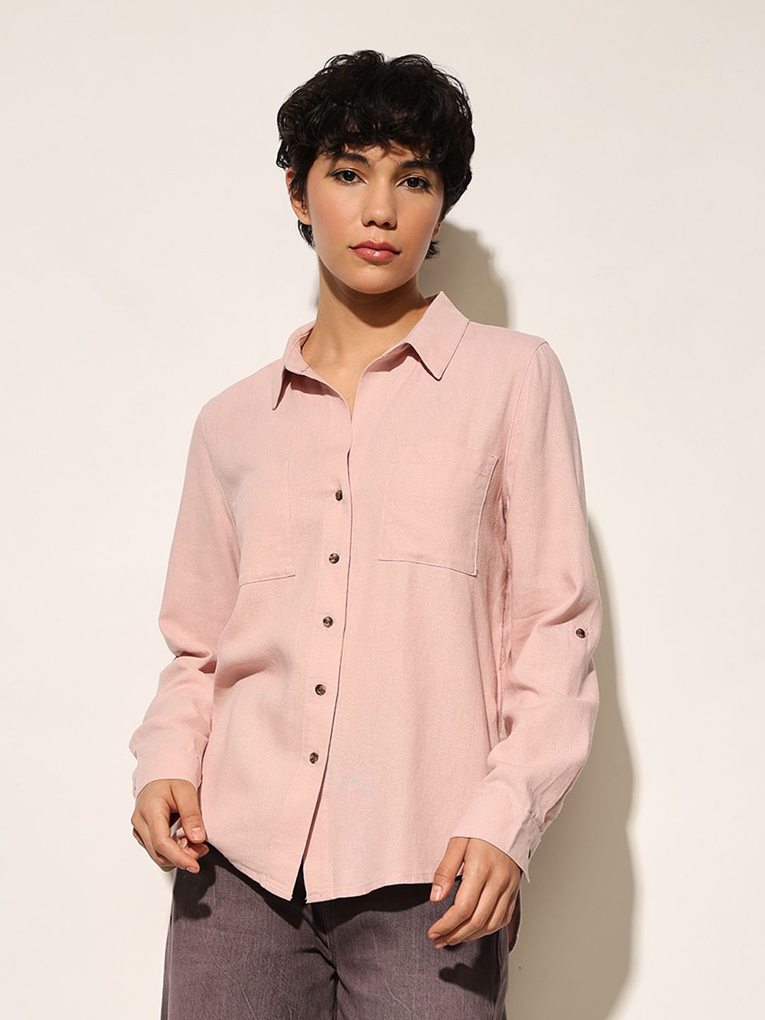 Pink Linen Blend Oversized Shirt
