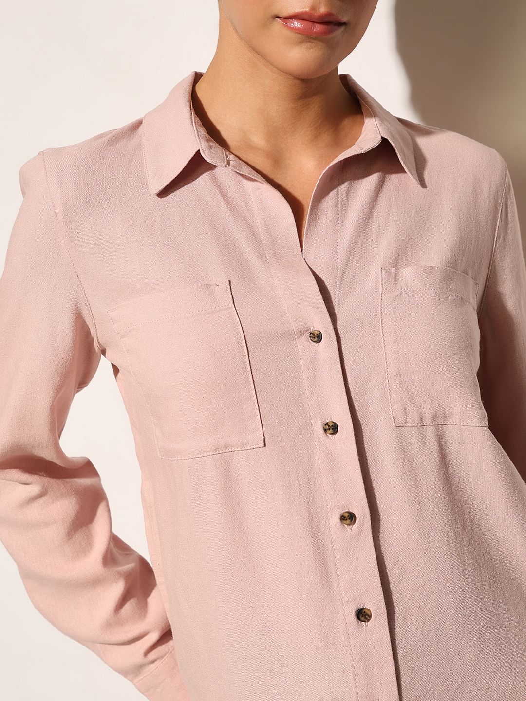 Pink Linen Blend Oversized Shirt
