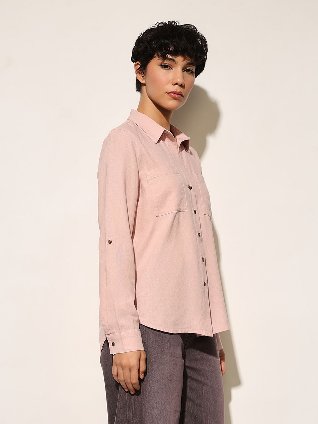 Pink Linen Blend Oversized Shirt