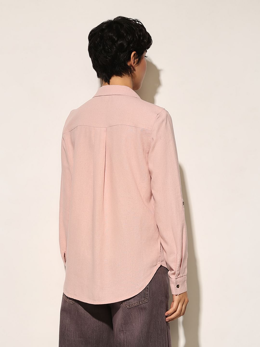Pink Linen Blend Oversized Shirt