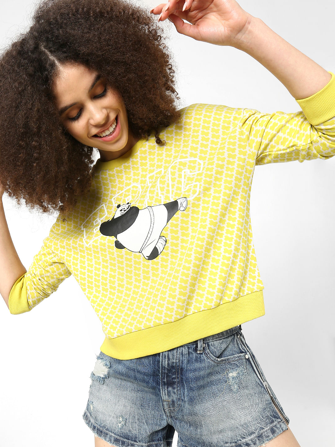 Only X Kung Fu Panda Yellow Graphic Print Sweatshirt