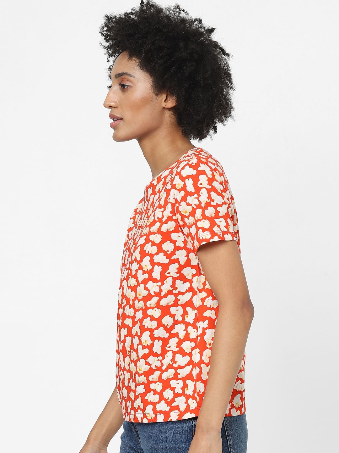 Orange Floral Print T-Shirt
