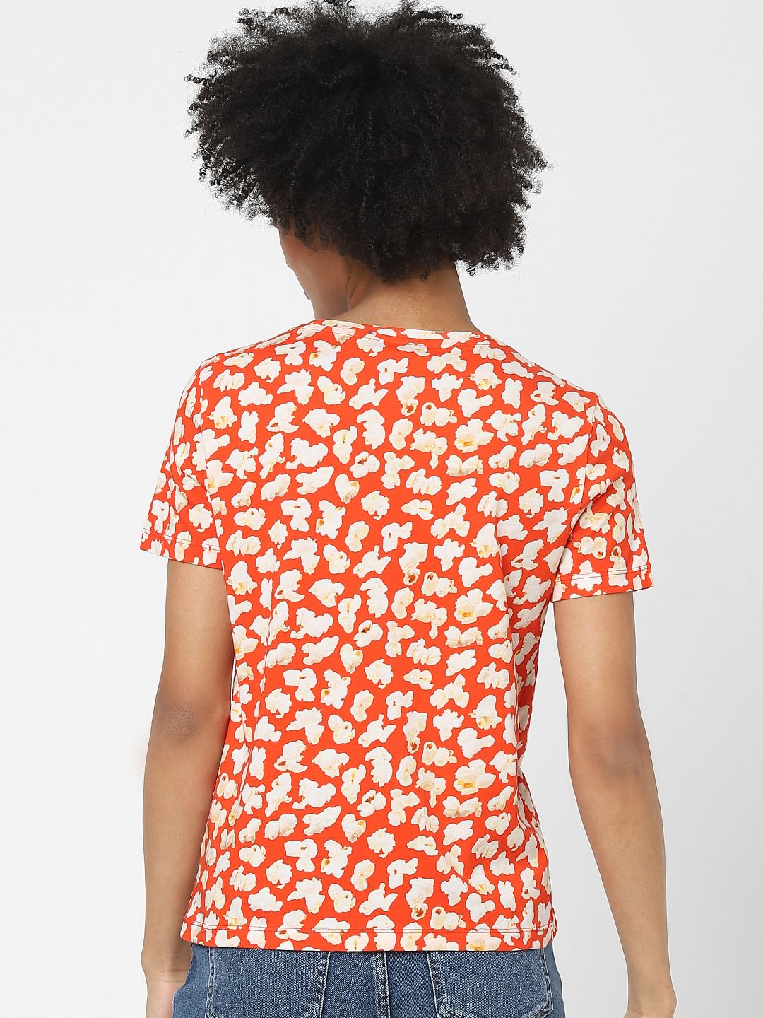 Orange Floral Print T-Shirt
