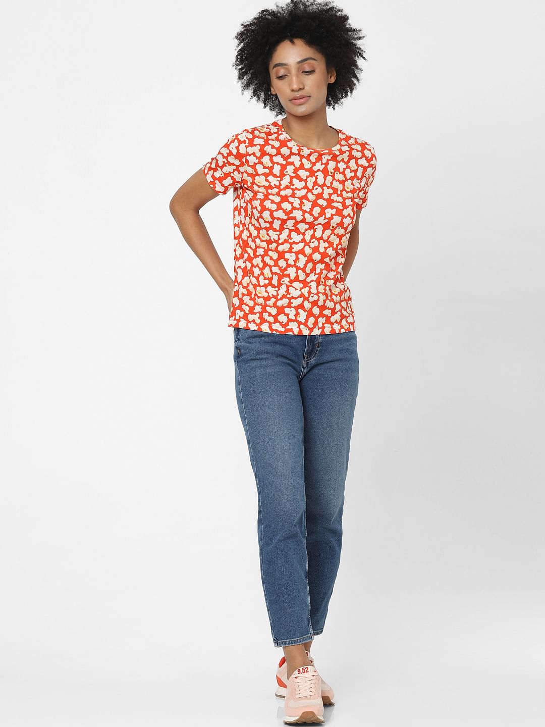 Orange Floral Print T-Shirt