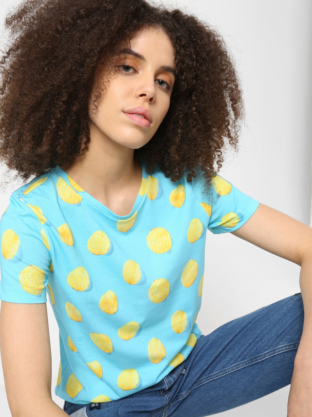 Blue Potato Chip Print T-Shirt