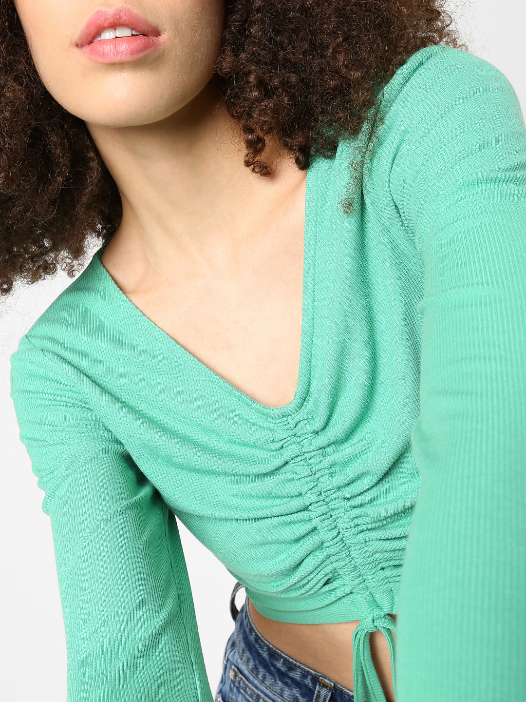Green Ruched Crop Top