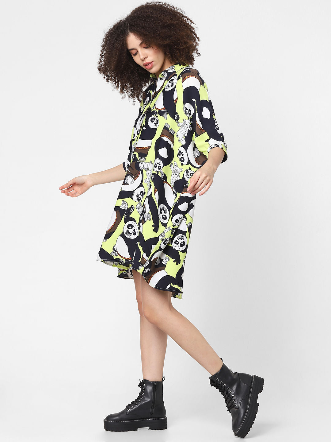 Only X Kung Fu Panda Yellow Graphic Print Shirt Dress