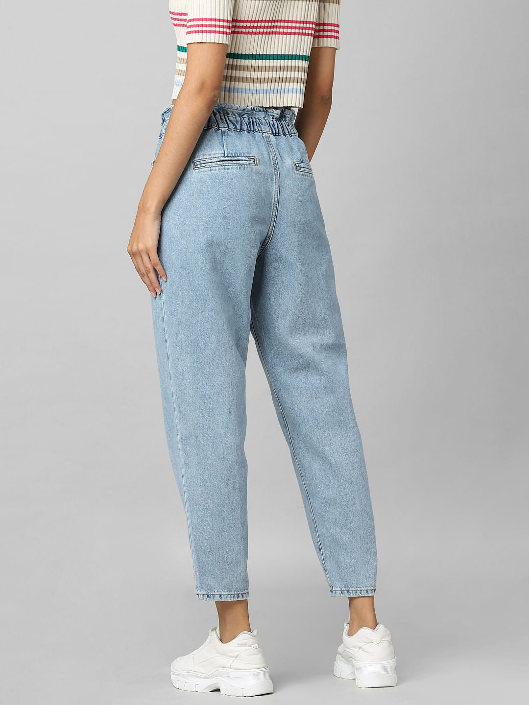 Blue High Rise Paperbag Waist Jeans
