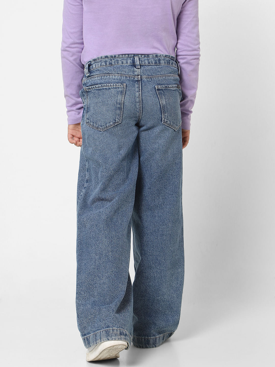 Girls Blue High Rise Wide Leg Jeans