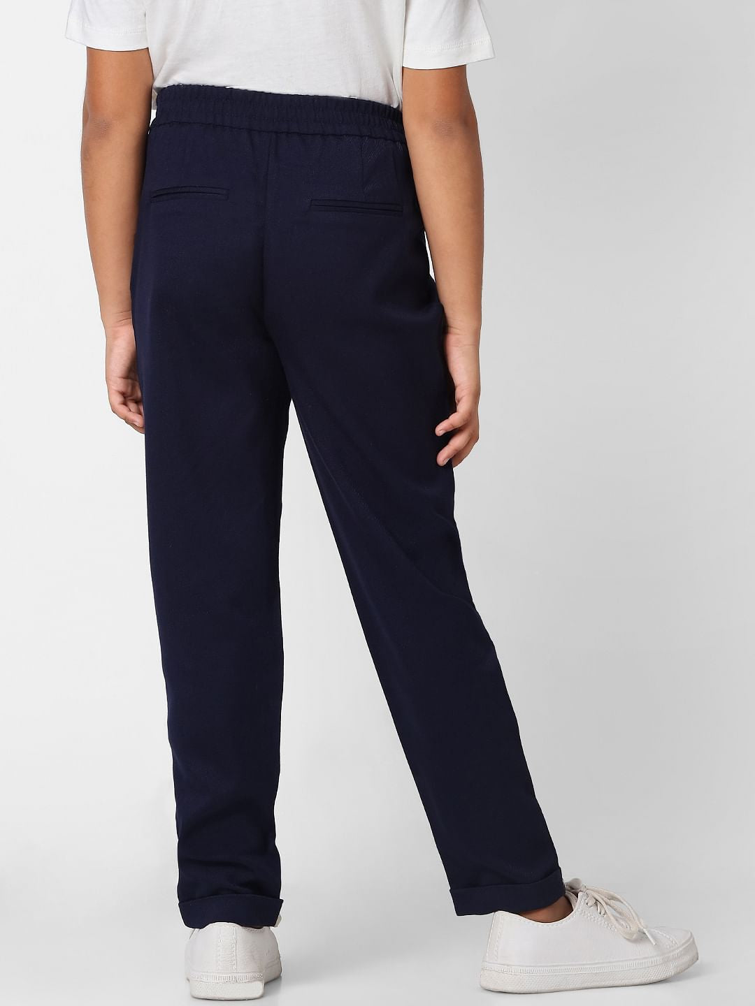 Girls Navy Blue High Rise Tailored Pants