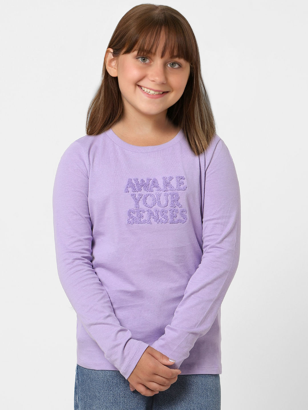 Girls Purple Text Print Top