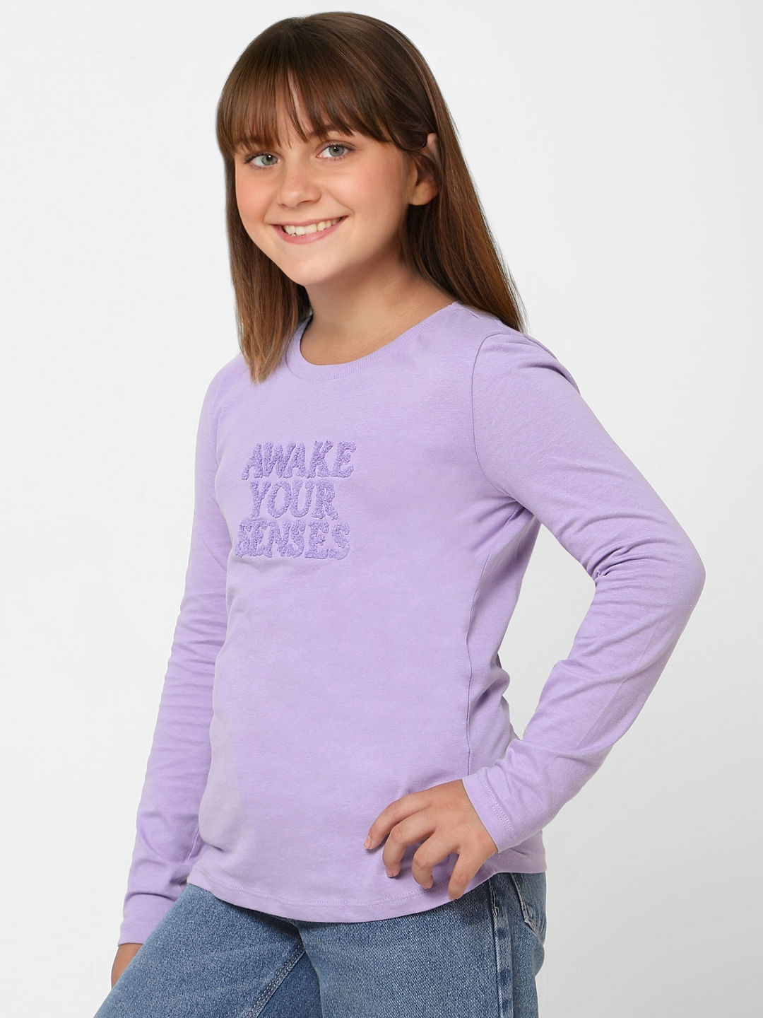 Girls Purple Text Print Top