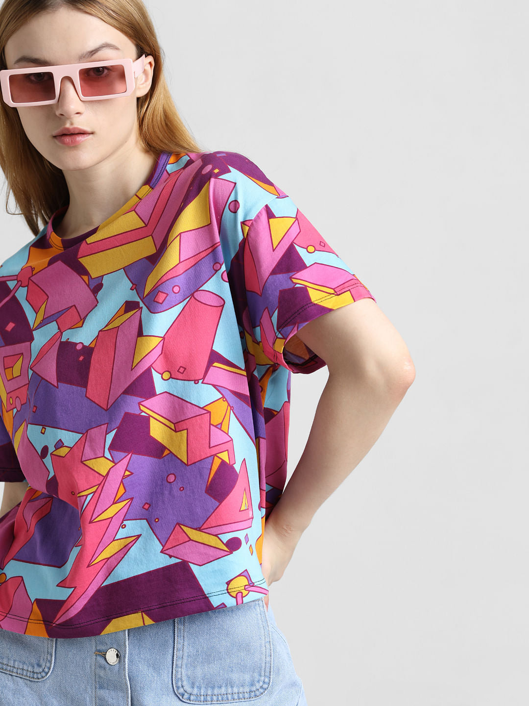 Pink Abstract Print Boxy T-Shirt