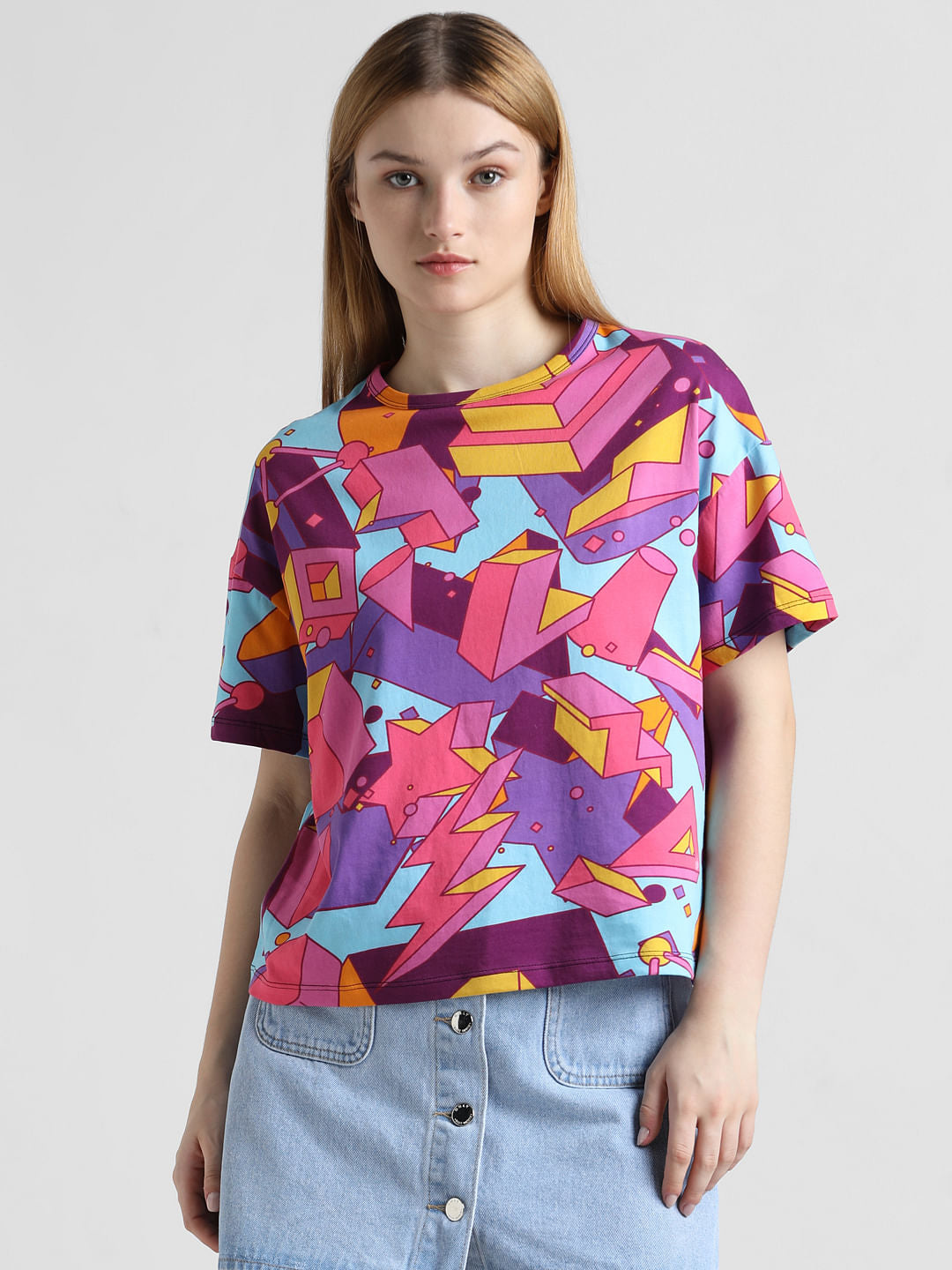 Pink Abstract Print Boxy T-Shirt