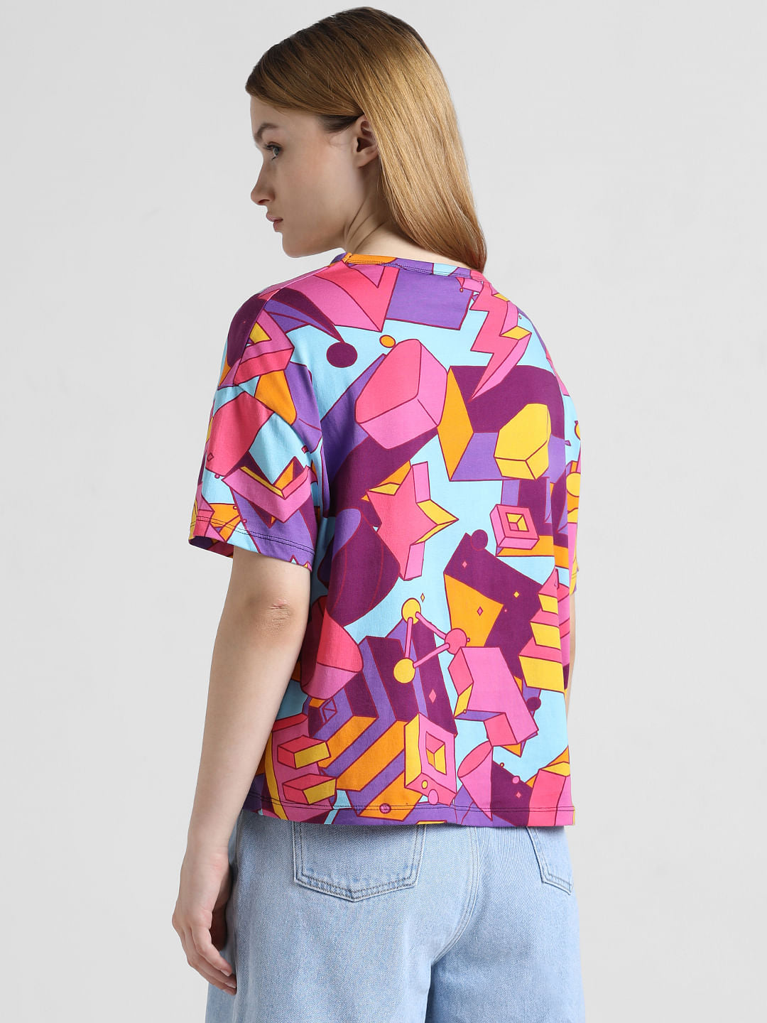 Pink Abstract Print Boxy T-Shirt