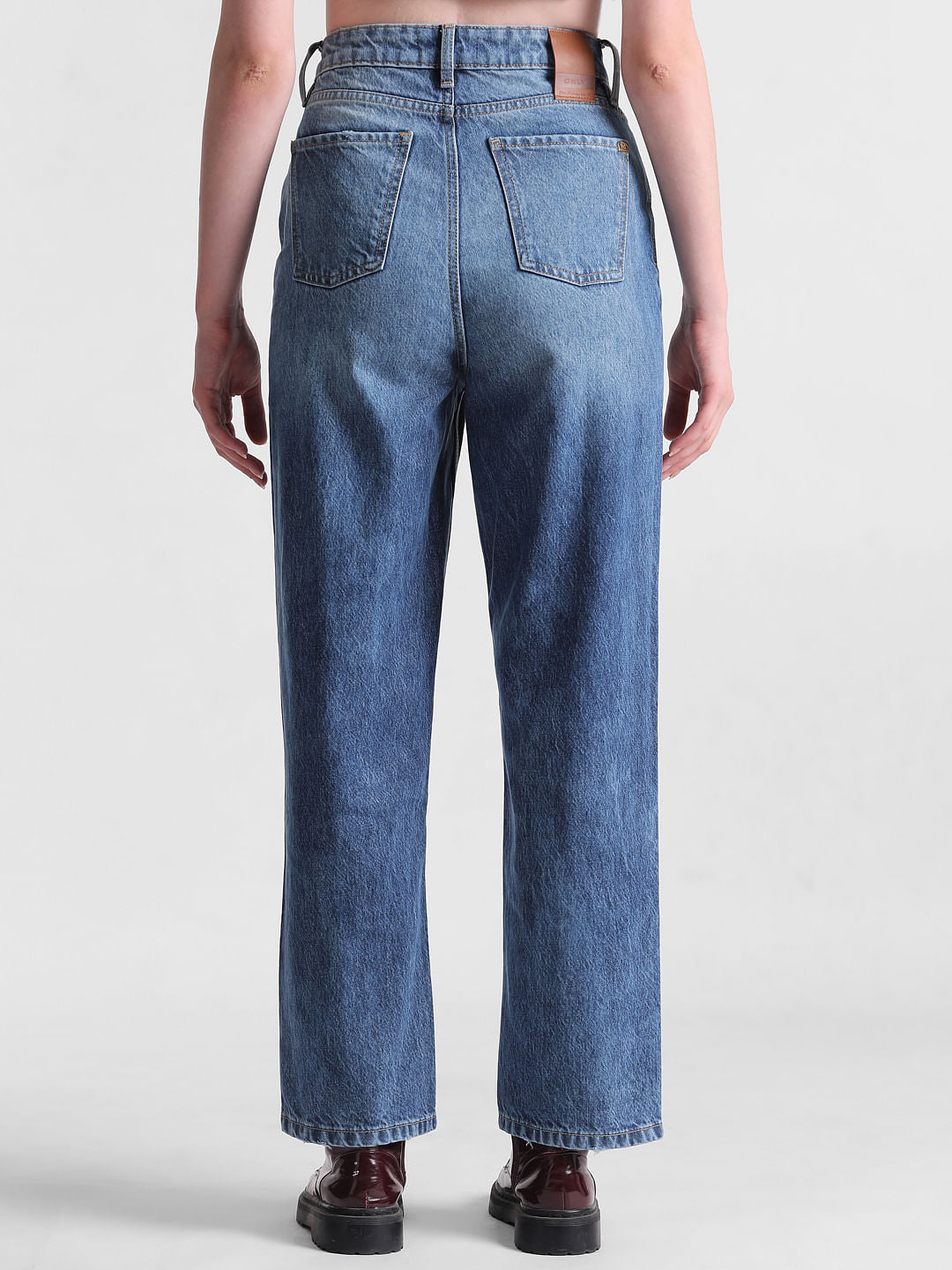 Blue High Rise Slit Straight Fit Jeans