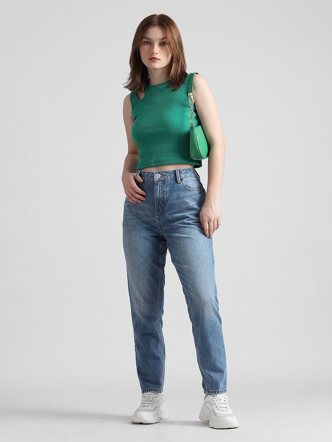 Blue High Rise Mom Fit Jeans